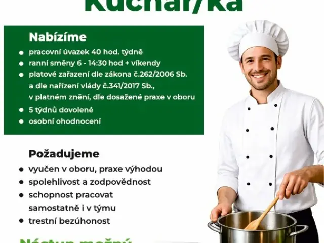 NA HLAVNÍ PRACOVNÍ POMĚR PŘIJMEME ZAMĚSTNANCE NA POZICI KUCHAŘ/KA